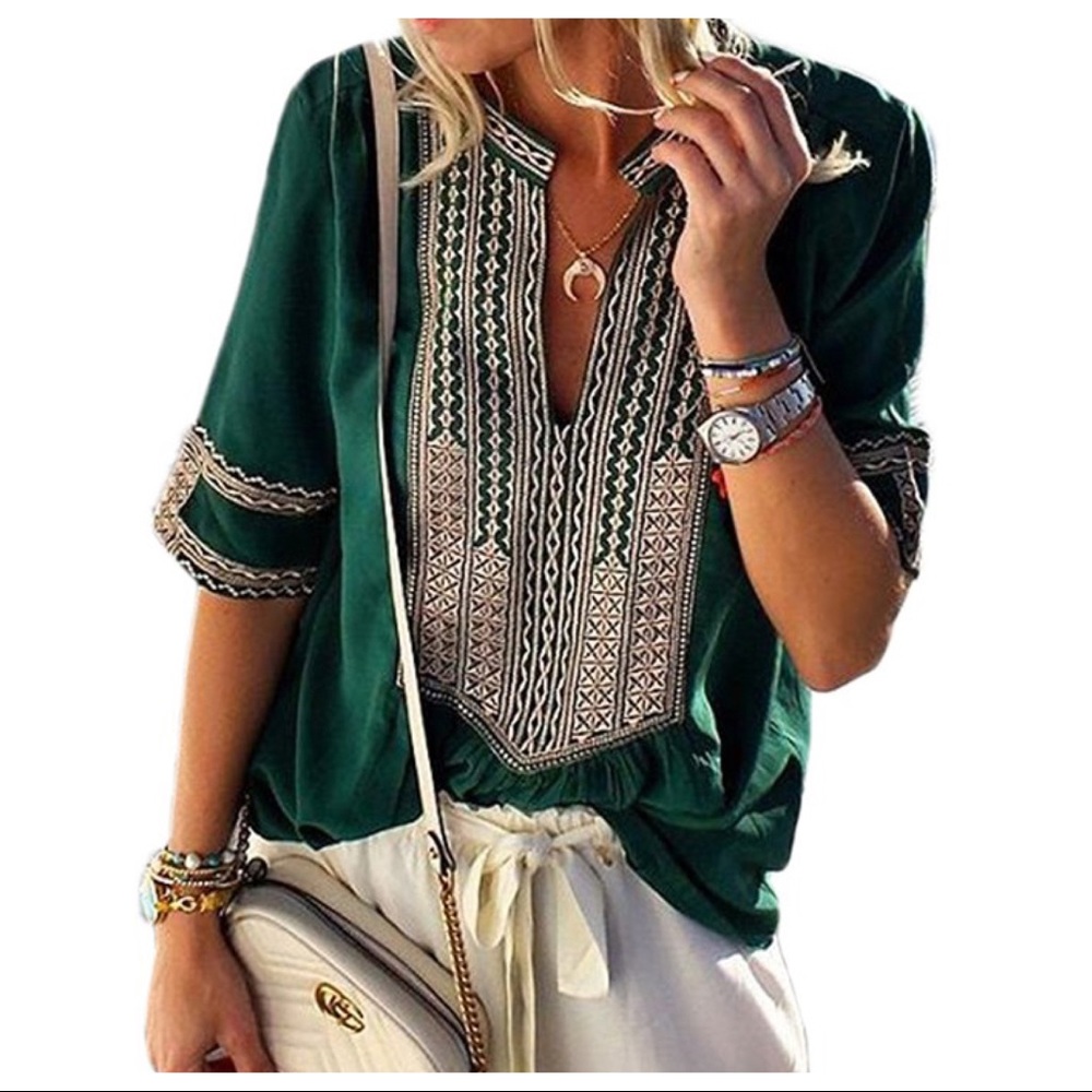 ANYWHERE WITH YOU TUNIC BLOUSE- EMERALD GREEN - Picture 4 of 4